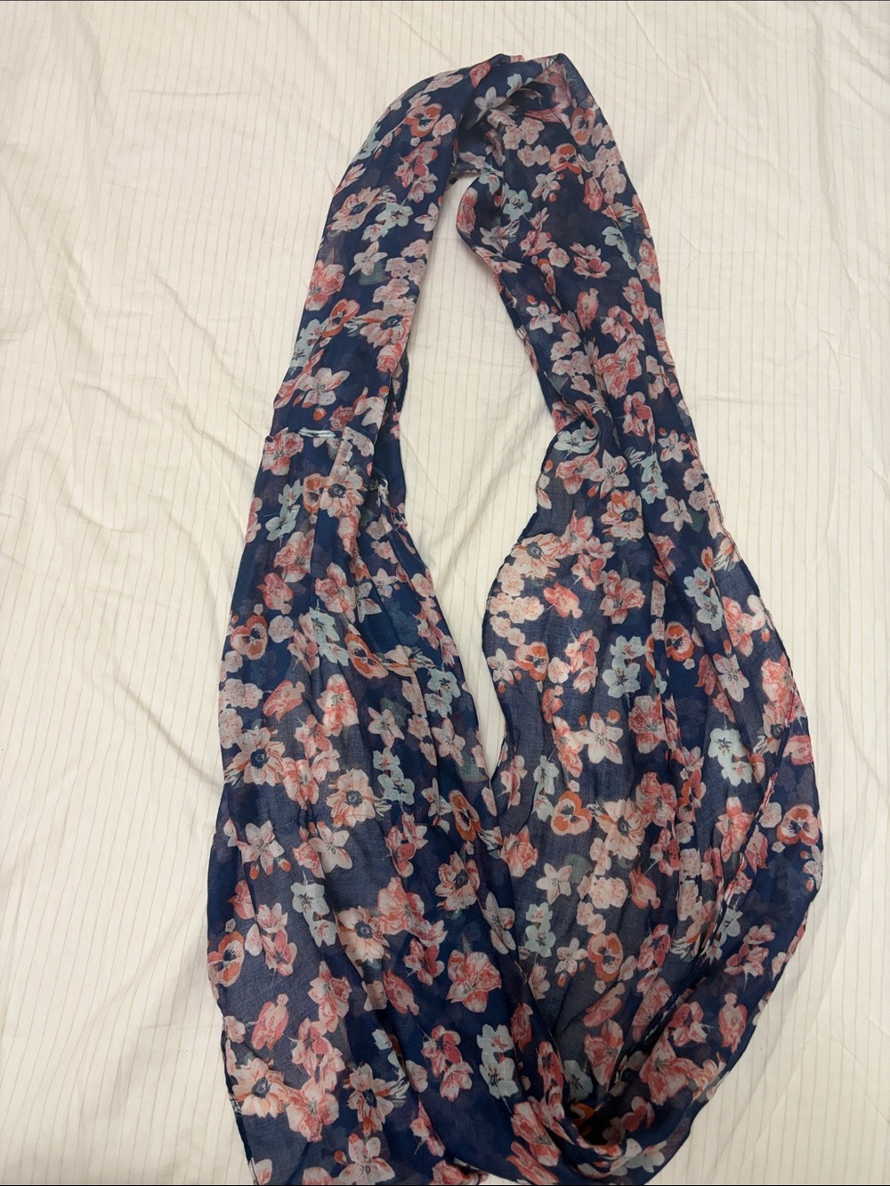 Ardene Women's Floral Infinity Scarf - Navy Blue with Pink & Light Blue Flowers